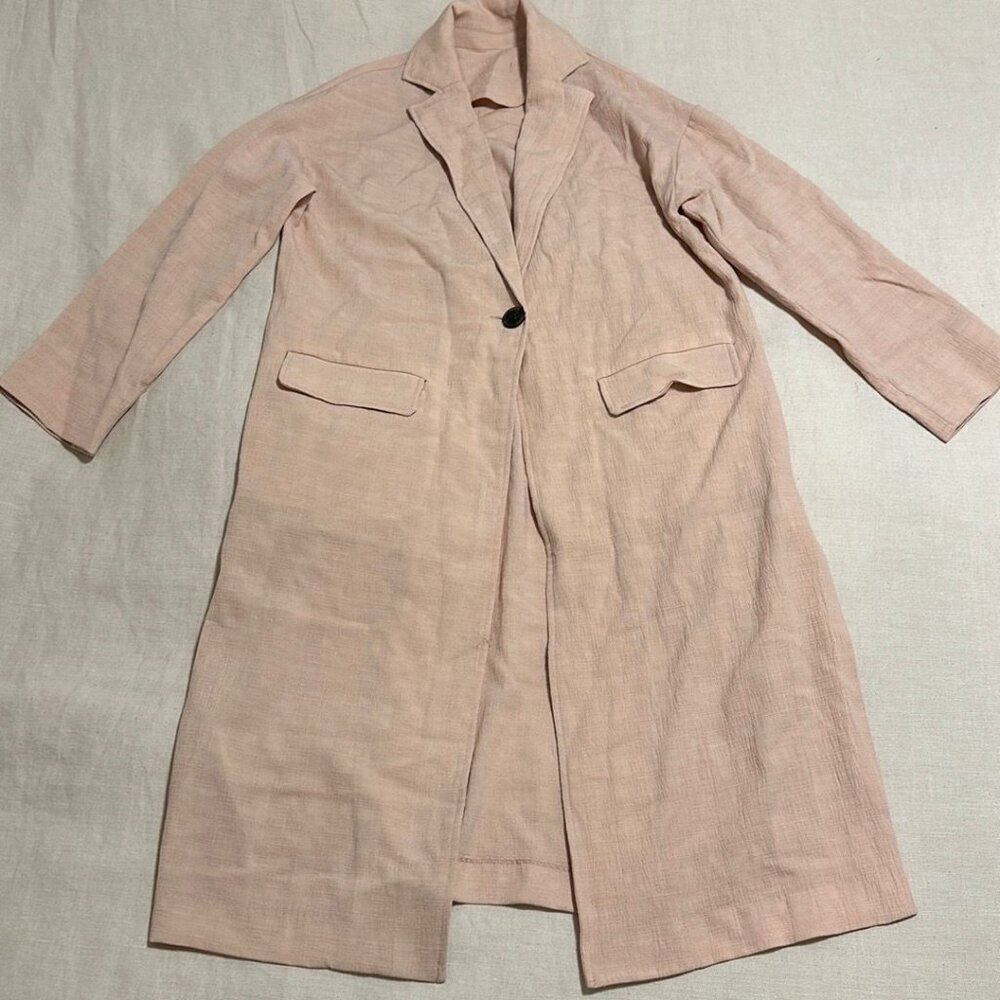 Handcrafted Dusty Rose Pink Coat with One-Button Closure, Size Medium - Picture 2 of 6